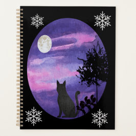 Cute Black Cat inder sky romantic\watercolor Planer