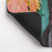 Cute Black Cat Kitten with Red Leaves Blue Door — Mousepad (Ecke)