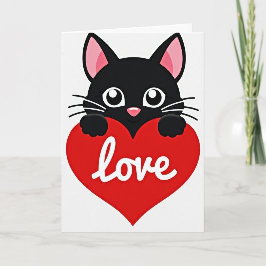 Cute Black Cat Love Heart Card Karte (Vorderseite)