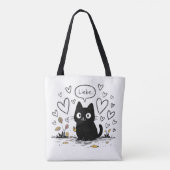 Cute Black Cat Love Hearts  Tasche (Rückseite)