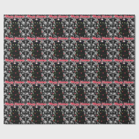 Cute Black cat Meowy Christmas  Geschenkpapier (Flach)