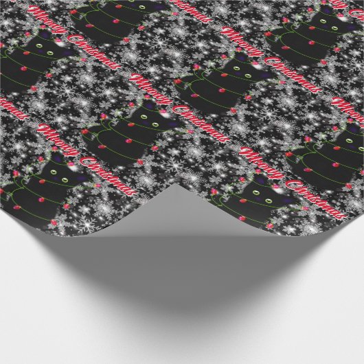 Cute Black cat Meowy Christmas Geschenkpapier (Ecke)