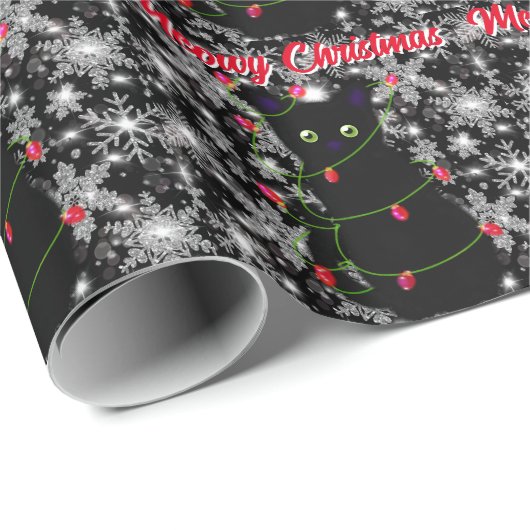 Cute Black cat Meowy Christmas Geschenkpapier (Rolleneckpunkt)