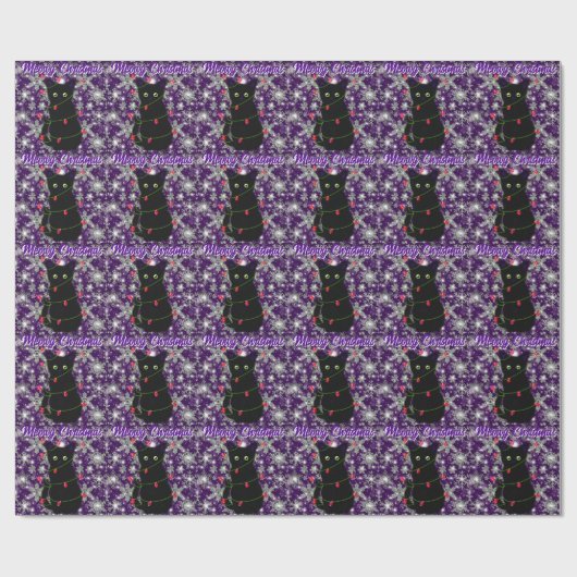 Cute Black cat Meowy Christmas  Geschenkpapier (Flach)