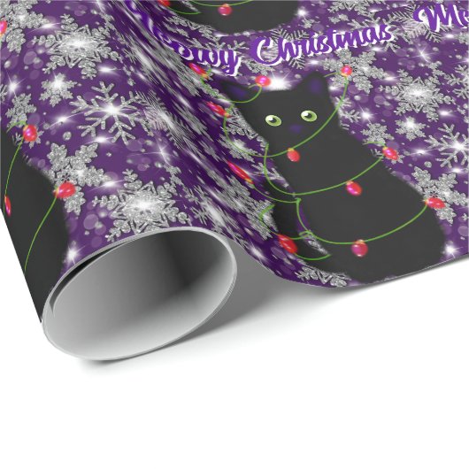 Cute Black cat Meowy Christmas Geschenkpapier (Rolleneckpunkt)