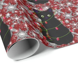 Cute black cat Meowy Christmas sparkling snowflake Geschenkpapier