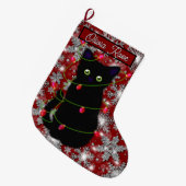 Cute black cat Meowy Christmas sparkling snowflake Großer Weihnachtsstrumpf (Vorderansicht (hängend))