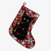 Cute black cat Meowy Christmas sparkling snowflake Großer Weihnachtsstrumpf (Vorderansicht (hängend))