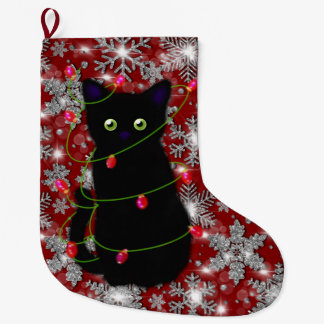 Cute black cat Meowy Christmas sparkling snowflake Großer Weihnachtsstrumpf
