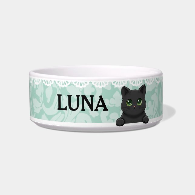 Cute Black Cat Mint Custom Name Napf (Vorderseite)