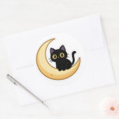 Cute Black Cat on Crescent Moon Sticker (Umschlag)
