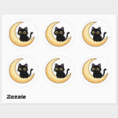 Cute Black Cat on Crescent Moon Sticker (Blatt)