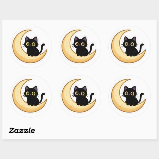 Cute Black Cat on Crescent Moon Sticker (Blatt)