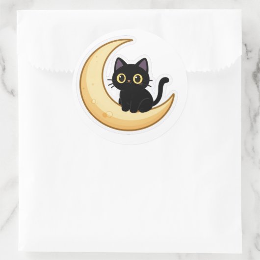 Cute Black Cat on Crescent Moon Sticker (Tasche)