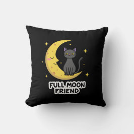 Cute Black Cat on Moon - Full Moon Friend Kissen
