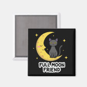 Cute Black Cat on Moon - Full Moon Friend Magnet (Vorderseite/Rückseite)
