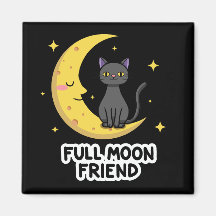 Cute Black Cat on Moon - Full Moon Friend