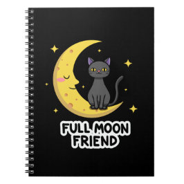 Cute Black Cat on Moon - Full Moon Friend Notizblock