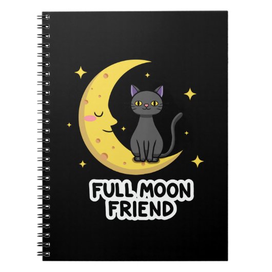 Cute Black Cat on Moon - Full Moon Friend Notizblock (Vorderseite)