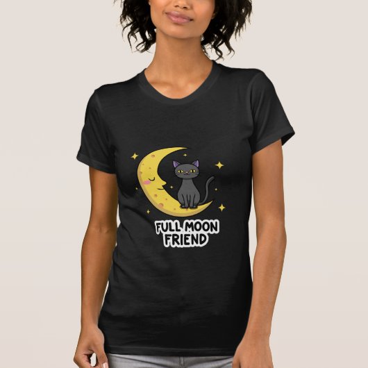 Cute Black Cat on Moon - Full Moon Friend T-Shirt (Vorderseite)