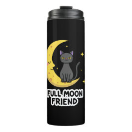 Cute Black Cat on Moon - Full Moon Friend Thermosbecher
