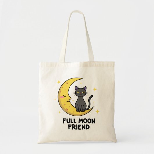 Cute Black Cat on Moon - Full Moon Friend Tragetasche (Vorne)