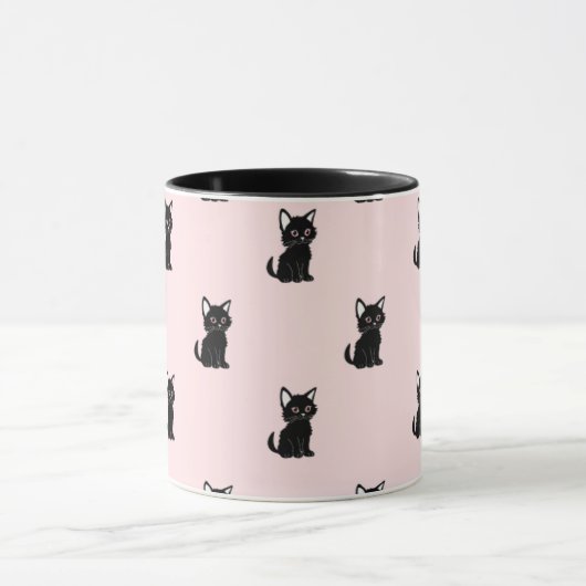 Cute Black Cat Pattern on Pastel Pink Tasse (Zentrum)