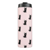 Cute Black Cat Pattern on Pastel Pink Thermosbecher (Vorderseite)