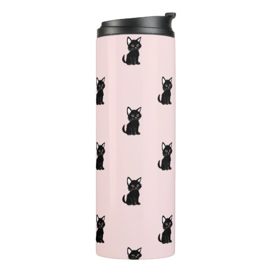 Cute Black Cat Pattern on Pastel Pink Thermosbecher (Nach links gedreht)