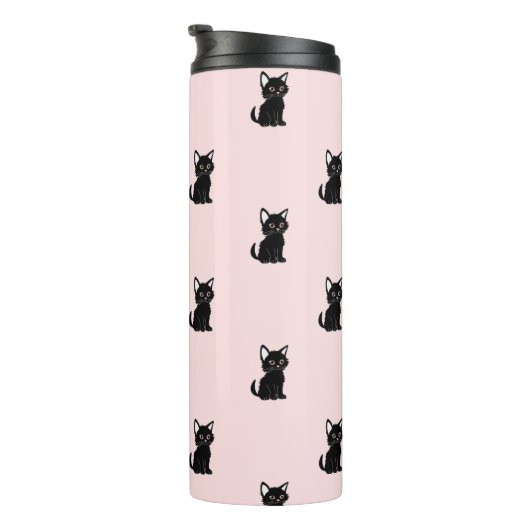 Cute Black Cat Pattern on Pastel Pink Thermosbecher (Nach rechts gedreht)