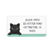 Cute Black Cat Peeking Mint Personalized Adressaufkleber (Vorne)