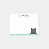 Cute Black Cat Peeking Mint Personalized Post-it Klebezettel (Vorderseite)