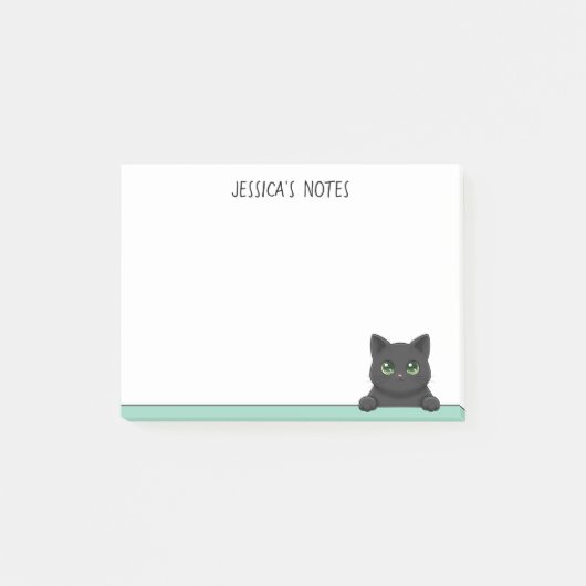 Cute Black Cat Peeking Mint Personalized Post-it Klebezettel (Vorderseite)