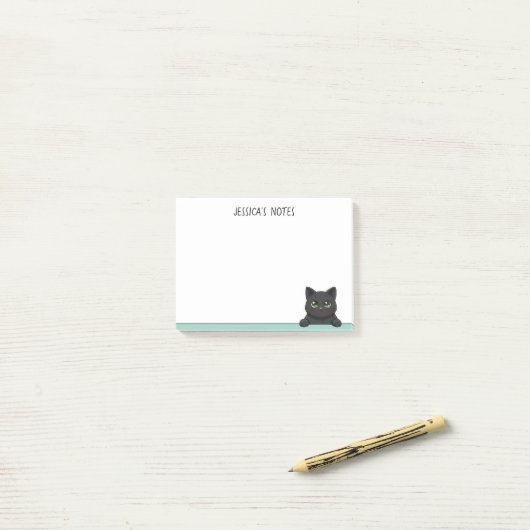 Cute Black Cat Peeking Mint Personalized Post-it Klebezettel (Auf Schreibtisch)