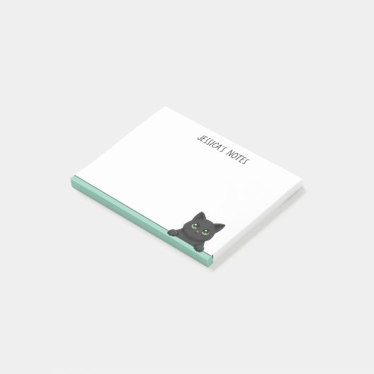Cute Black Cat Peeking Mint Personalized Post-it Klebezettel (angewinkelt)