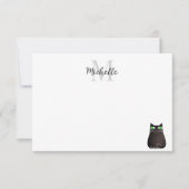 Cute Black Cat Personalized Monogram Mitteilungskarte (Vorderseite)