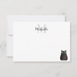 Cute Black Cat Personalized Monogram Mitteilungskarte