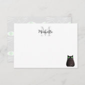 Cute Black Cat Personalized Monogram Mitteilungskarte (Vorne/Hinten)