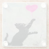 Cute Black Cat Playing with A Pink Heart Glasuntersetzer (Rückseite)
