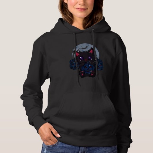 Cute Black Cat Pumpkin Moon Halloween Cat Hoodie (Vorderseite)