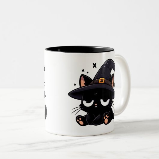 Cute Black Cat & Pumpkin | Two-Sided Halloween Mug Zweifarbige Tasse (VorderseiteRechts)