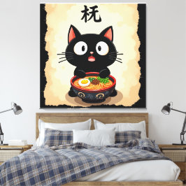  Cute Black Cat Ramen – Kawaii Japanese Noodle Art Leinwanddruck