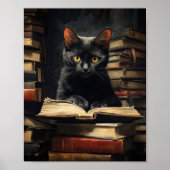 Cute Black Cat Reading a Book Poster (Vorne)