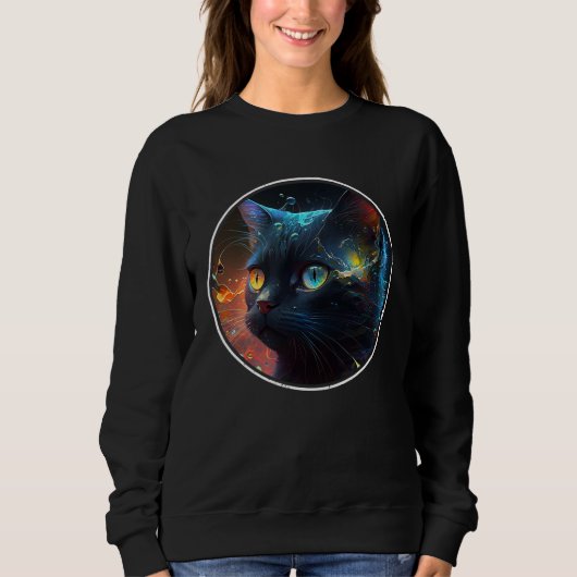 Cute Black Cat  retro colorful Aesthetic Black Cat Sweatshirt (Vorderseite)