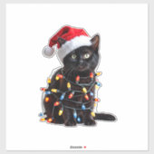 Cute Black Cat Santa Christmas Lights Meow Kitty K Aufkleber (Blatt)