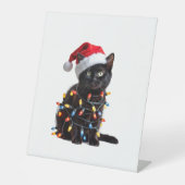 Cute Black Cat Santa Christmas Lights Meow Kitty K Sockelschild (Vorderseite)