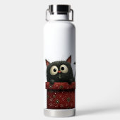 CUTE BLACK CAT SITTING IN A RED PRESENT TRINKFLASCHE (Rückseite)