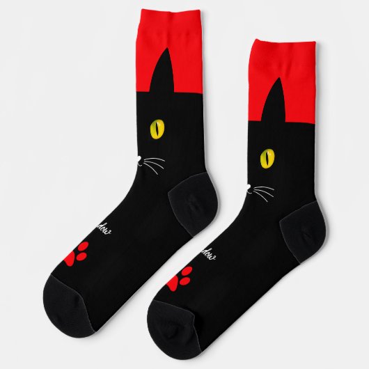 Cute Black Cat Socks Gift for Cat Lovers Socken (Linkes Detail)