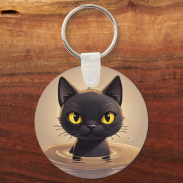 Cute Black Cat Swimming Decorative Art Schlüsselanhänger
