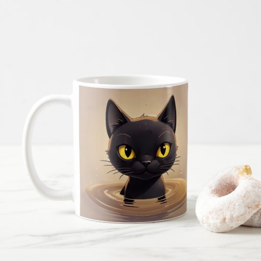 Cute Black Cat Swimming Graphic Art Kaffeetasse (Mit Donut)